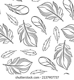 Las plumas de Boho dibujan a mano un patrón impecable. Ilustración colorida para el diseño textil, de tela, de papel, de habitación infantil. Ilustración del vector aislada en fondo blanco