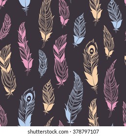 Boho feathers  seamless pattern