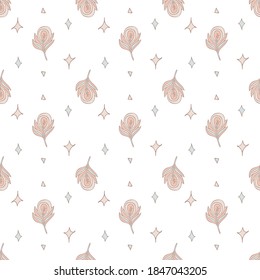 boho feathers seamless pattern children.feathers seamless pattern children. Creative vector background for fabric,textile,nursery wallpaper. Design for fabric, postcards, bed linens, pillows