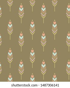 Boho feathers seamless pattern. Vector ilustartion in boho style