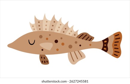Boho fish clipart, cartoon sea character. Ocean animal hand drawn vector illustration in flat style