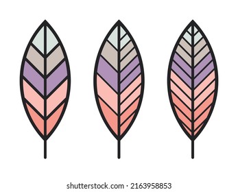 Boho flat patchwork leaf icons vector set. Contour line leaves illustration isolated on white. Floral design for print, background, banner or card.Ecology symbol, environment concept, eco sign, logo