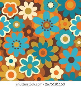 Patrón sin fisuras de abstracción floral boho. Retro años 70. ilustración de Vector