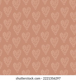 Boho floral heart seamless pattern. Trendy simple bohemian background. Abstract childish line pattern with hand drawn floral heart. Vector repeat Background for Fabric print, Wrapping, Wallpaper.