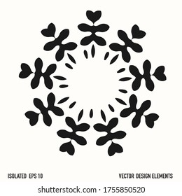 Boho floral lace design element clipart. Isolated decorative hand drawn flower ink doodle icon. Monochrome black and white tattoo style line art.