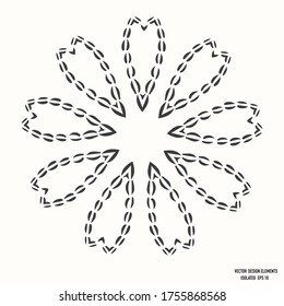 Boho floral lace design element clipart. Isolated decorative hand drawn flower ink doodle icon. Monochrome black and white tattoo style line art.