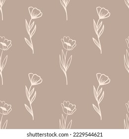 Boho floral minimalist seamless pattern. Bohemian pattern with branch and flowers. Wedding romantic botanical texture. Floral elegant gift paper