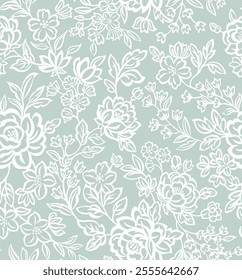 Boho Floral Pattern Repeat vector file ,Seamless flower print, block print