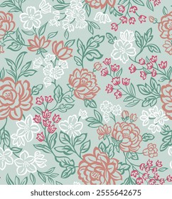 Boho Floral Pattern Repeat vector file ,Seamless flower print, block print