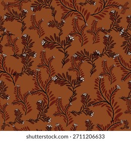 Patrón floral boho en tonos marrones cálidos, con Elementos botánicos orgánicos con una estética suave y de inspiración vintage. El diseño combina detalles artesanales y Formas naturales, creando un ambiente acogedor, 