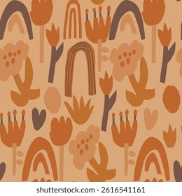Boho Floral and Rainbow Seamless Pattern for Textile Print for Fabric ,Cute Kids Nature Design