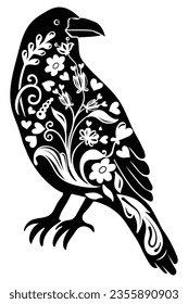 Boho Floral Raven silhouette , Boho Bird , Wildflowers svg