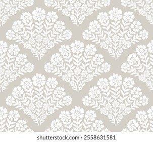 Boho Floral repeat pattern, Floral Block print , Flower damask, floral vector file, Floral scallop pattern