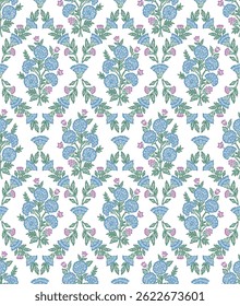 Boho Floral repeat pattern, Block print , Flower damask, floral vector file, ogee pattern, global print, seamless floral