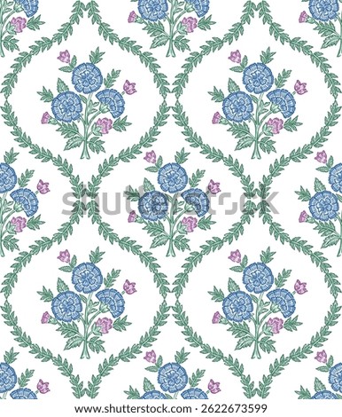 Boho Floral repeat pattern, Block print , Flower damask, floral vector file, ogee pattern, global print, seamless floral