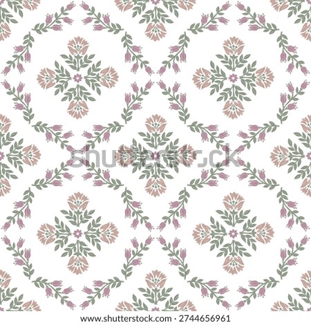 Boho Floral repeat pattern, Block print , Flower damask, floral vector file, ogee pattern, global print, seamless floral
