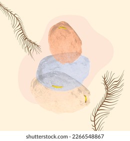Boho floral rock elements in modern abstract boho style vector illustration