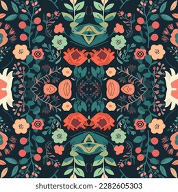 Boho floral seamless pattern. Abstract traditional folk old ancient antique tribal ethnic intricate graphic line. Ornate elegant luxury vintage retro modern minimal style for texture textile fabric.