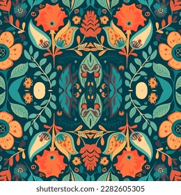 Boho floral seamless pattern. Abstract traditional folk old ancient antique tribal ethnic intricate graphic line. Ornate elegant luxury vintage retro modern minimal style for texture textile fabric.