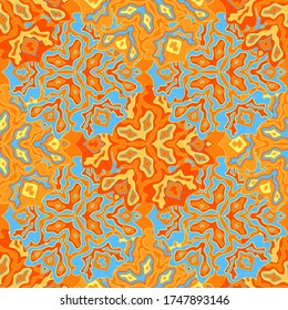 Patrón sin fisuras florales de Boho en colores positivos brillantes del verano. El medallón de Mandala deja ornamento de fluidos. Patrón tropical floral sin soldadura. Diseño de mosaicos psicodélicos. Motivos orientales.