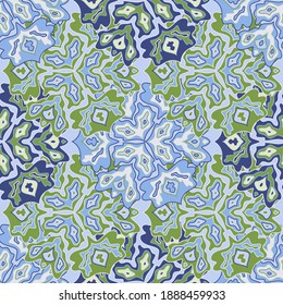 Patrón sin fisuras florales de Boho en colores positivos brillantes del verano. El medallón de Mandala deja ornamento de fluidos. Patrón exótico floral sin soldadura. Diseño de mosaicos psicodélicos. Motivos tribales.