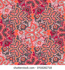 Patrón sin fisuras florales de Boho en colores positivos brillantes del verano. El medallón de Mandala deja ornamento de fluidos. Patrón tropical floral sin soldadura. Diseño de la flor de Doodle. Motivos indios.