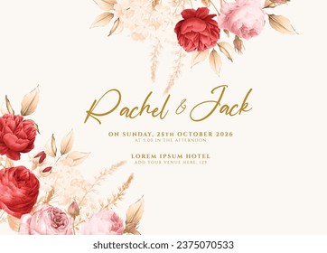 Boho floral wedding invitation card template