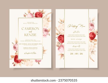 Boho floral wedding invitation card template