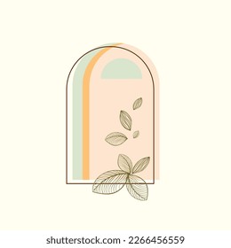 Boho floral windows elements in modern abstract boho style vector illustration