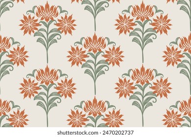 Boho Blume Damast Muster Ogee Bildschirmhintergrund Stickerei Textur Sonnenblume ethnische Design Vektorillustration. 