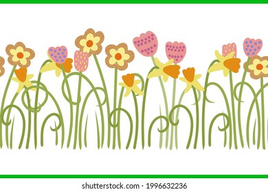 Flor de boho con la hoja sin costura aislada en blanco. Ilustración de material vectorial de dibujos animados. EPS 10