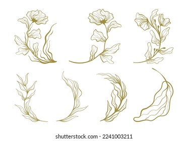 Vektorgrafik-Set für Boho-Blume und -Blätter