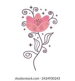 Flor boho con estrellas. Símbolo mágico y esotérico. Ilustración de vector plano de dibujos animados.
