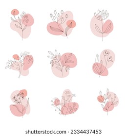 Dibujo de líneas de follaje boho con forma abstracta. Resumen Diseño de arte vegetal para impresión, cubierta, papel pintado, arte mural natural minimalista. 