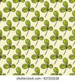 Boho foliage pattern. Vector doodle design illustration. Pattern for stationery, package design, background, wallpaper, textile, web texture. Trefoil pattern.