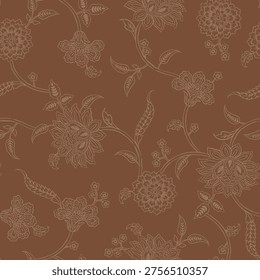 boho folk Jacobean flowers seamless pattern background, print, pattern, greeting card, banners, web, wrapping paper, fashion, fabric, textile, wallpaper, cover