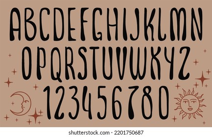 Boho font in retro style for Halloween. Ideal for posters, collages, clothing, music albums and more. Vector clipart, individual letters.