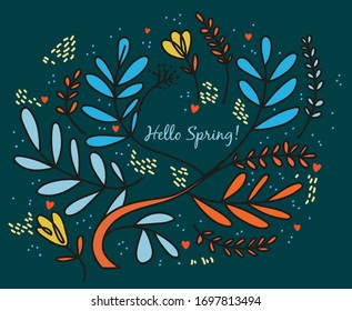 Boho forest frame, text template. Doodle decor element for your design and other. Vector image, clipart, editable details.