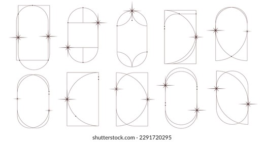 Boho frame arch set with line and star. Vintage simple shape design. Boho minimal arch. Geometric round form. Vector illustration