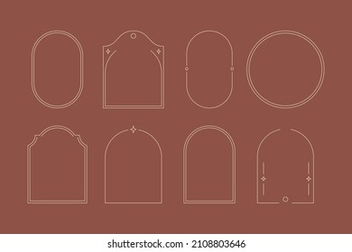 Boho Frame and Arch Set in Trendy Minimal Liner Style. Vector Bohemian Borders for Creating Logo, Postcard, Posters, Menu, Invitation, Social Media Posts and Stories