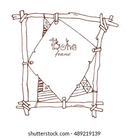 Boho frame, contour drawing for design and illustration.