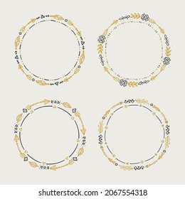 Boho frame. Ethnic mystic spiritual style frame. Magic, esoteric, tribal outline boho vintage frame design. Catcher. Spiritual decoration. Sacred boho fabric fashion decor. Vector illustration.
