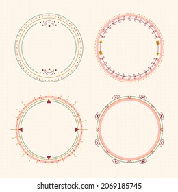 Boho frame. Ethnic mystic spiritual style frame. Magic, esoteric, tribal outline boho vintage frame design. Catcher. Spiritual decoration. Sacred boho fabric fashion decor. Vector illustration.
