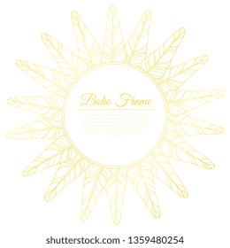 Boho Frame with Feathers and Place for Test, Ethnic, Mystic Symbol Decorative Element Vector Illustration