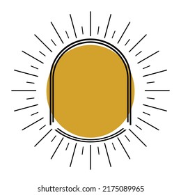 Boho Frame with light ray and golden circle empty copy space for text flat vector design.