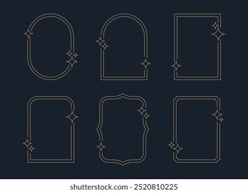 Boho Rahmen mit Sternen. Umreißen Sie Grafikdesign mit Funkeln. Abstrakte minimalistische Bögen grenzen. Trendy boho geometrische Vorlagen gesetzt. Vektorgrafik