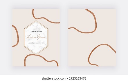 Boho freehand brush stroke lines shapes design cards