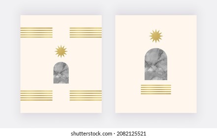 Impresión de arcos geométricos y paneles solares de Boho
