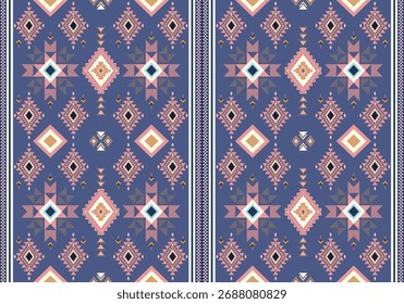 Padrão Étnico Geométrico Boho   Design de tecido tribal azul