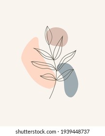 Boho geometric shapes with leaf. Wall art print